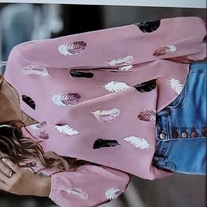 Feather Print VNeck Blouse